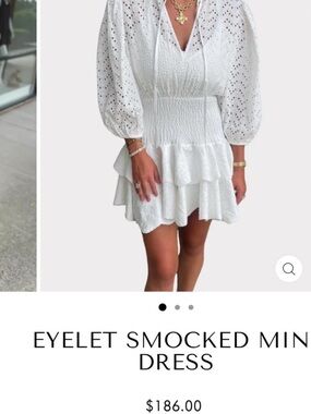 Eyelet Smocked Mini Dress in White